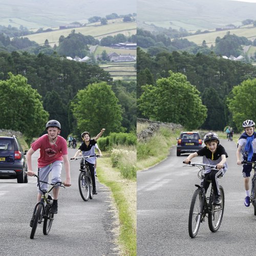 Fairhiil Bike Ride. Struggling up The Howdie, Garrigill.