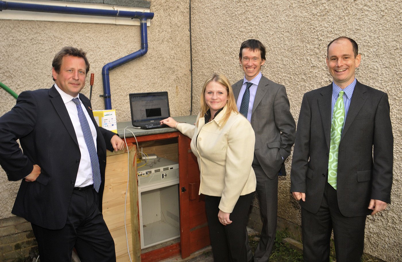 Hon. Ed Vaizey, Minister for Telecoms and Broadband Communication.Jenny Snowden, Cybermoor Co-ordinator.Rory Stewart MPDaniel Heery, Cybermoor Project Manager.Demonstrating the- non-existent- optic fibre link to Nenthead to representatives of the communiity and President Obama's office.